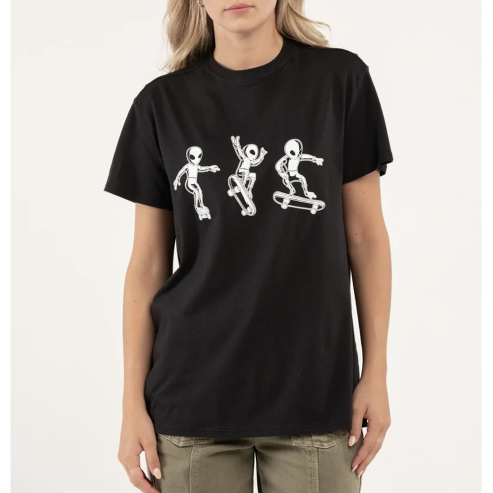Alien Womens Black Logo Ribbed Neck Cotton Tshirt Medium - Picture 8 of 10